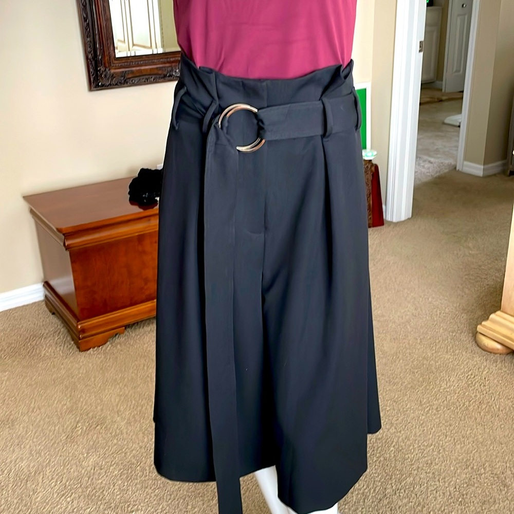 Allen Schwartz Paperbag High Waist Ring Belt Wide Leg Crop Culotte Pants 4 NWT